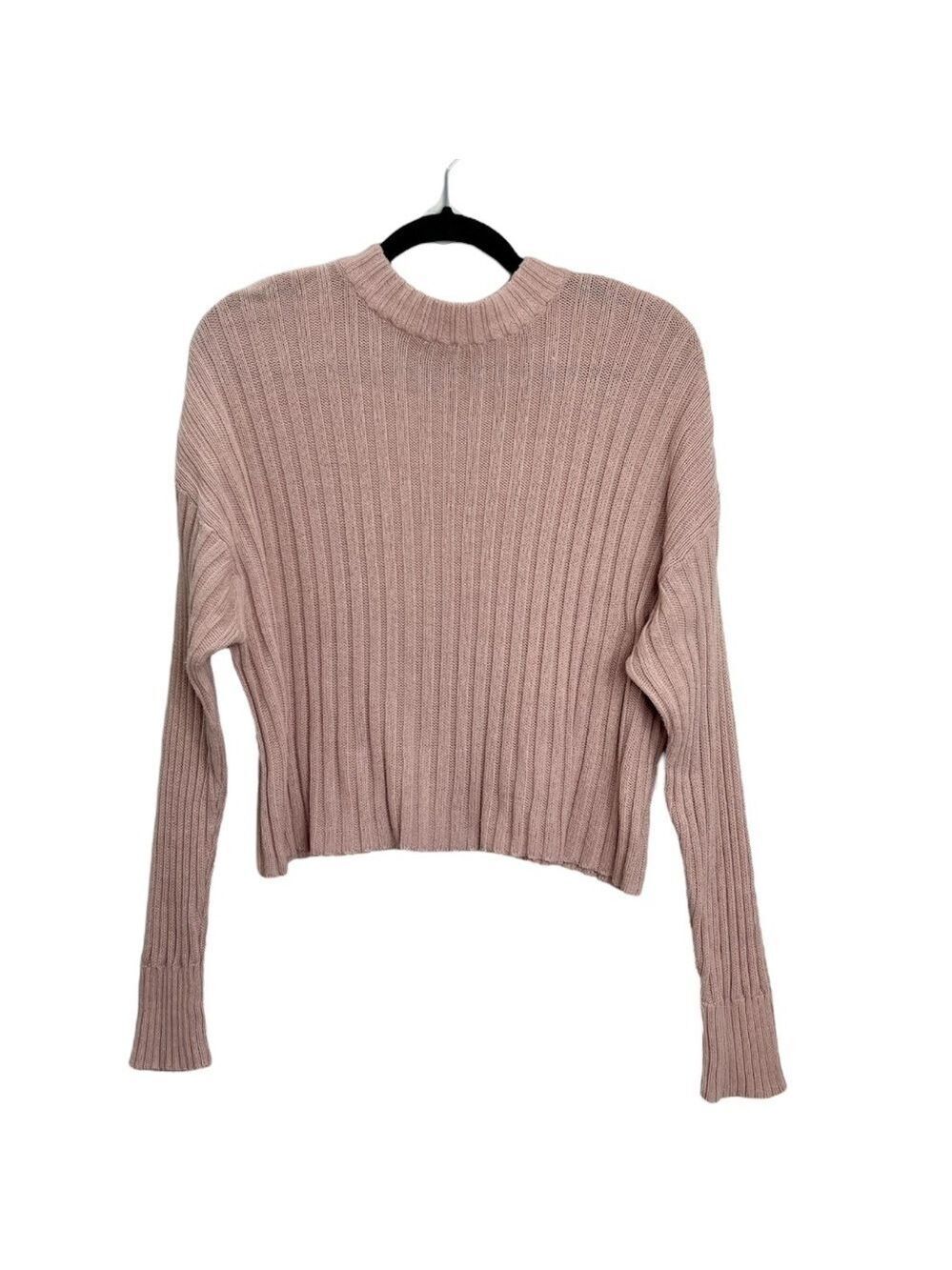 AEO pink cotton blend ribbed knit mock neck cropped sweater S